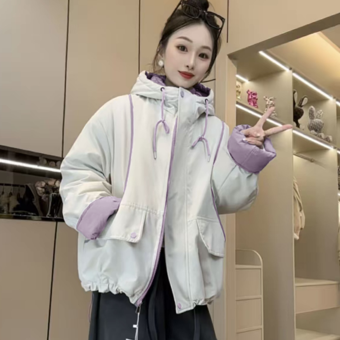 2025新【[小火炉]全加绒[巨暖和]】加绒加厚连帽外套女休闲保暖棉衣