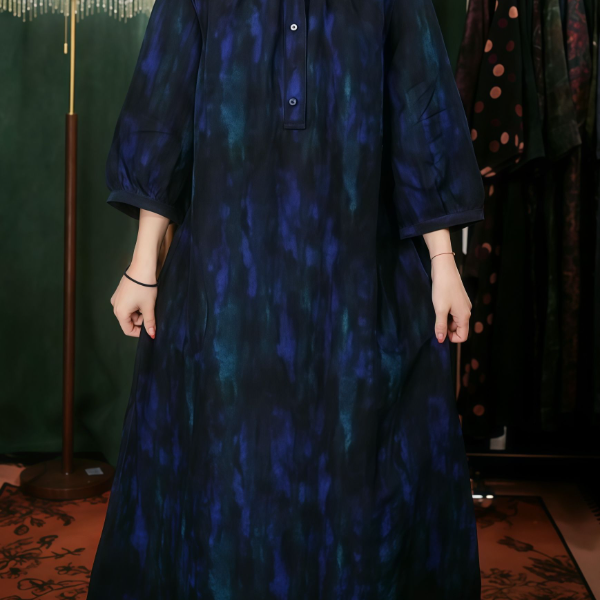 空谷幽兰L冠乐皱双面双穿秋季新款立领大气洋气复古重磅气质长裙