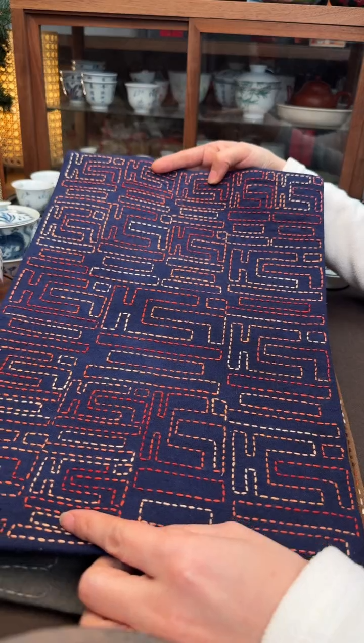 【闪购商品】织绣Cici手作刺子绣植物染柿染茶席-519