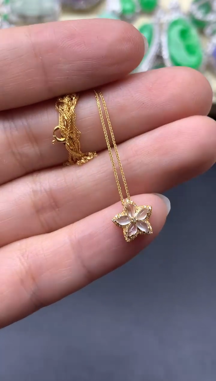 颈饰18K金镶嵌翡翠412-中国好珍宝