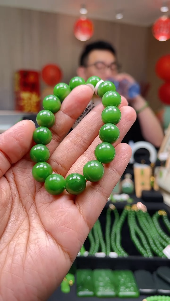 【闪购商品】和田玉（碧玉）手串未镶嵌±12mm 阳绿色单圈