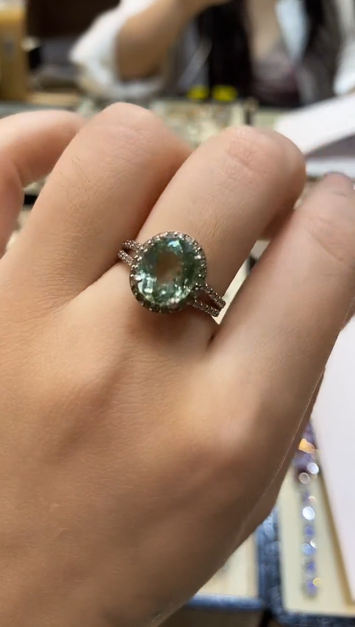 银S925镶嵌戒指定制碧玺楚楚珠宝中古甄选不退换