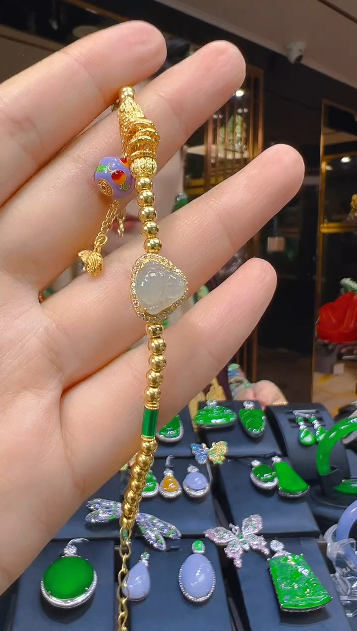 银S925镶嵌手链翡翠155      