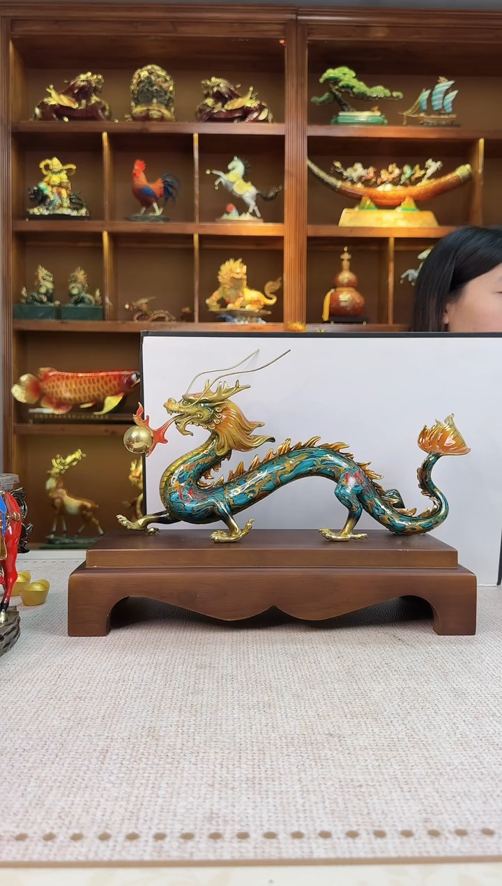 黄铜?36cm青花蓝龙