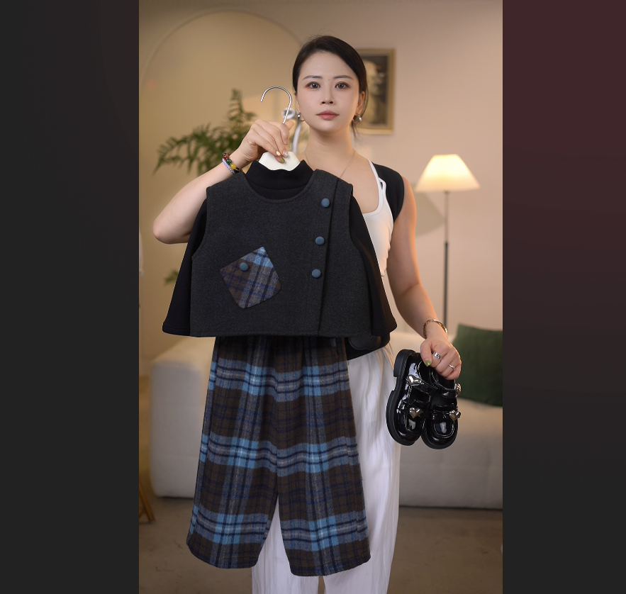  【蔓星】深秋2025新款初冬女童时尚甜美学院风加绒加厚套装Q24298