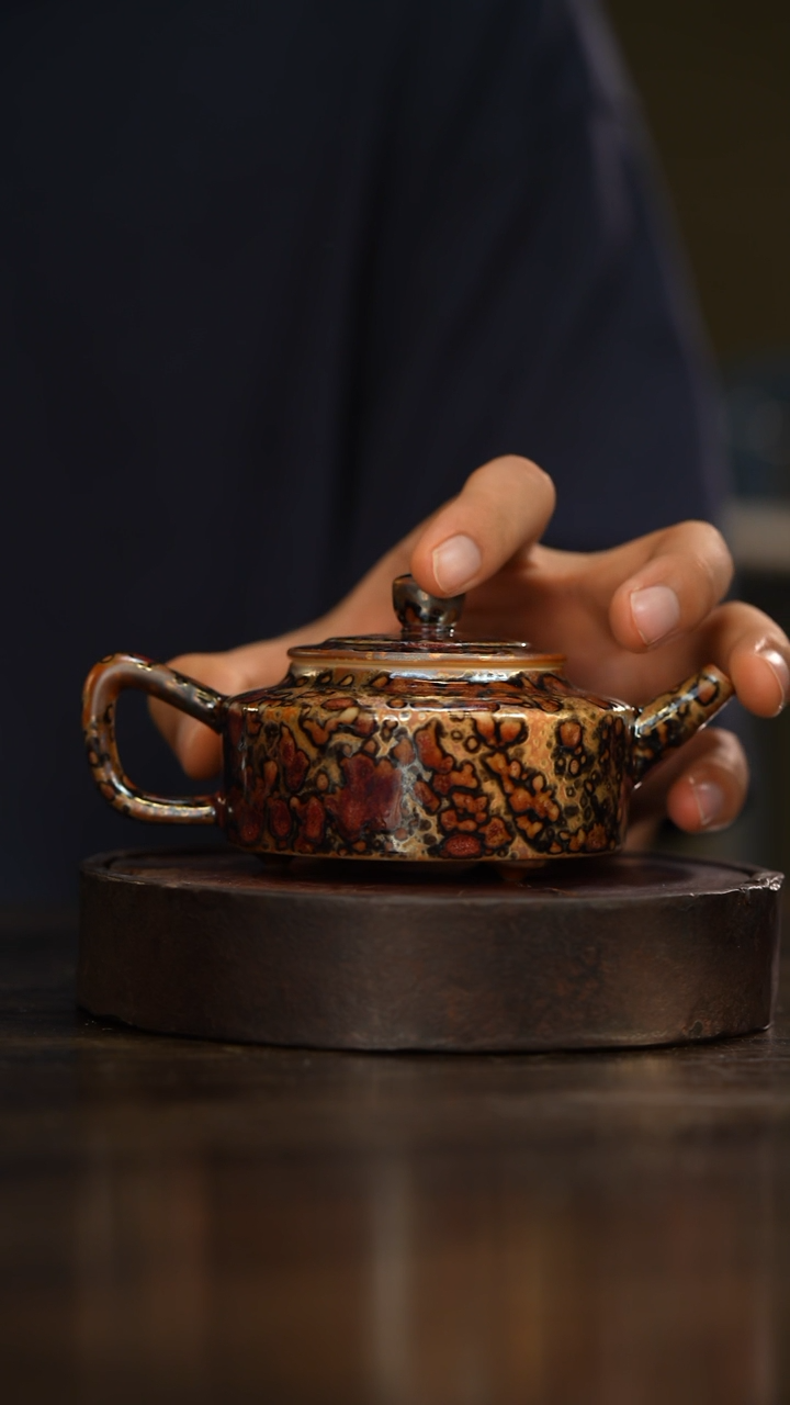 96柴房陶瓷柴烧斑鹿周盘