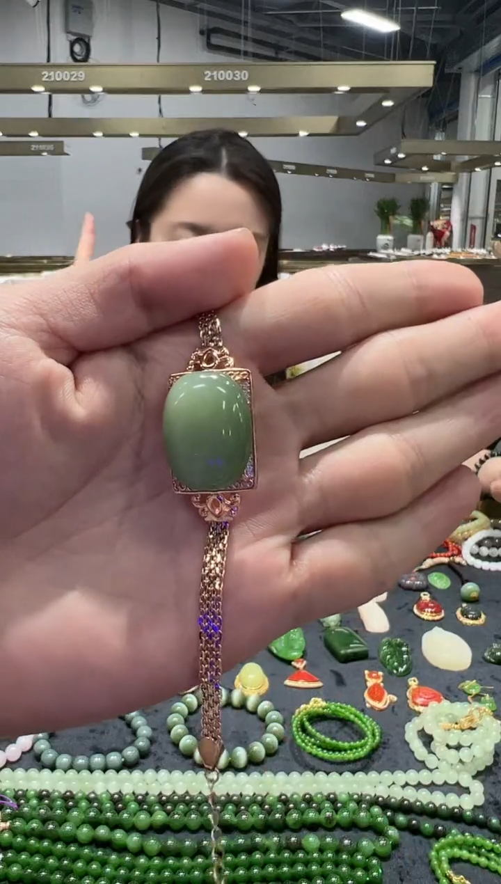 手链银S925镶嵌和田玉俄料碧玉猫眼