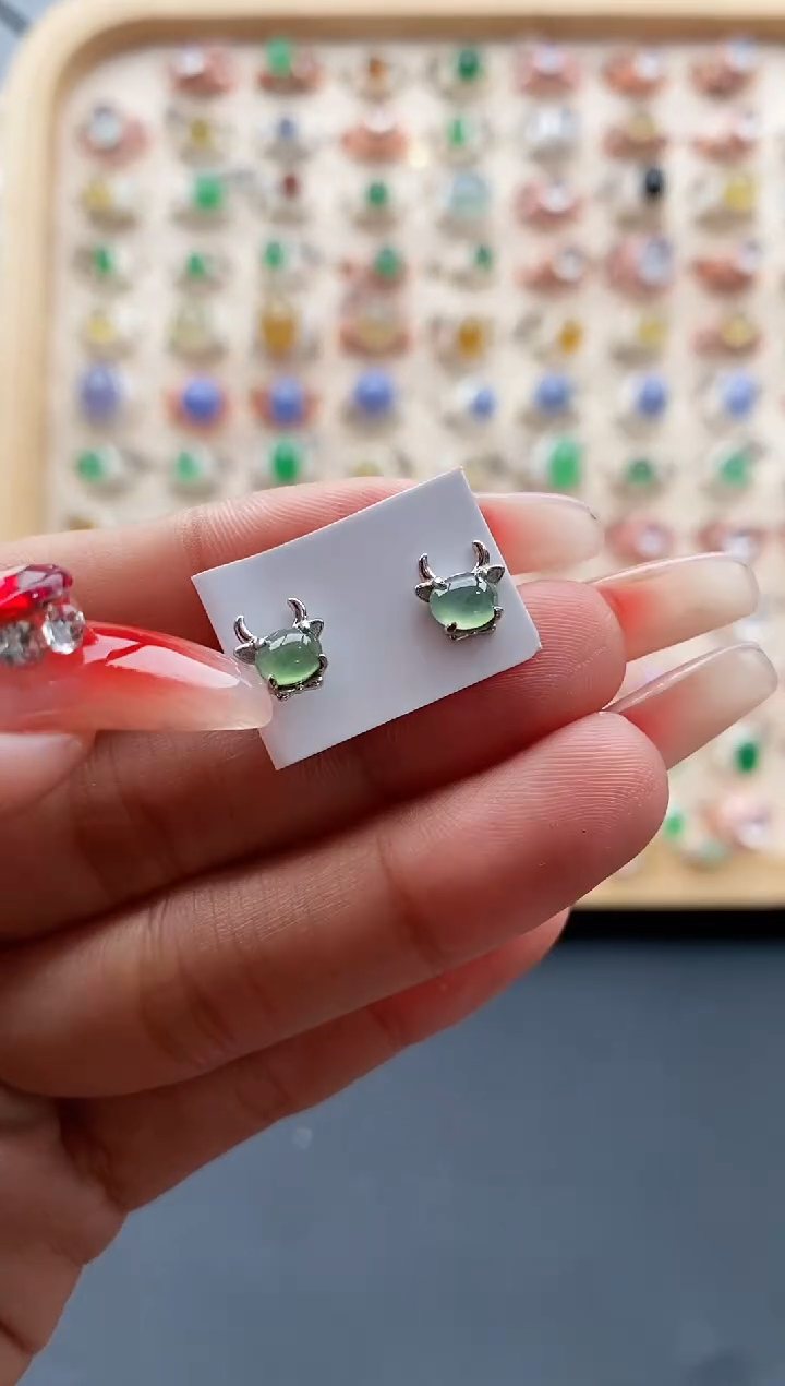 【闪购商品】翡翠戒指银S925镶嵌缅甸天然A货翡翠111 6+3