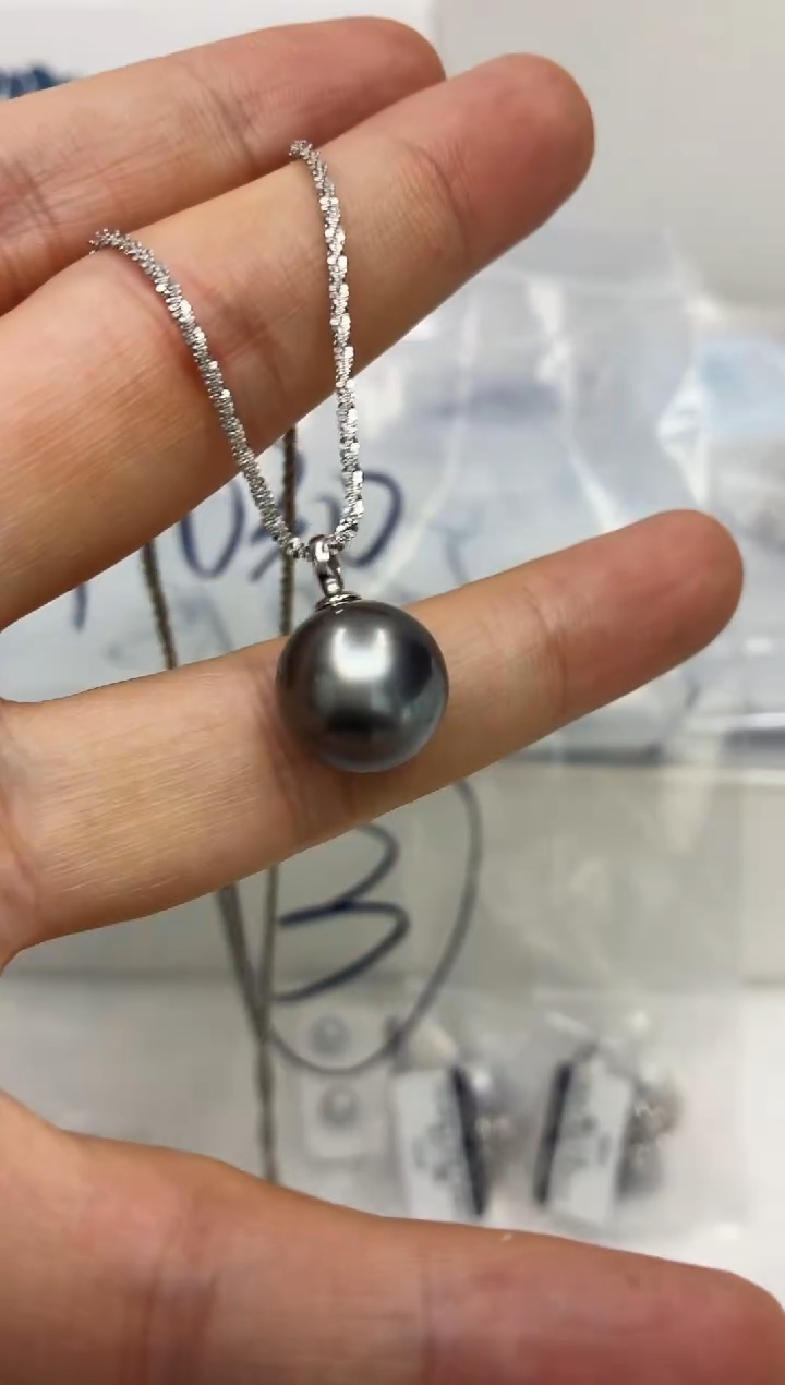 银S925镶嵌DA海水珍珠大溪地吊坠13-14 y1030