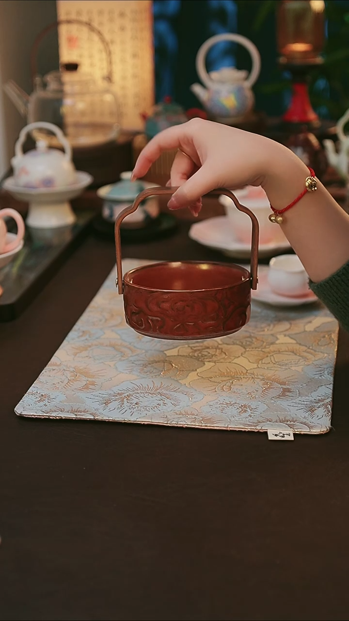青云茶斋陶瓷茶具流釉金小提篮