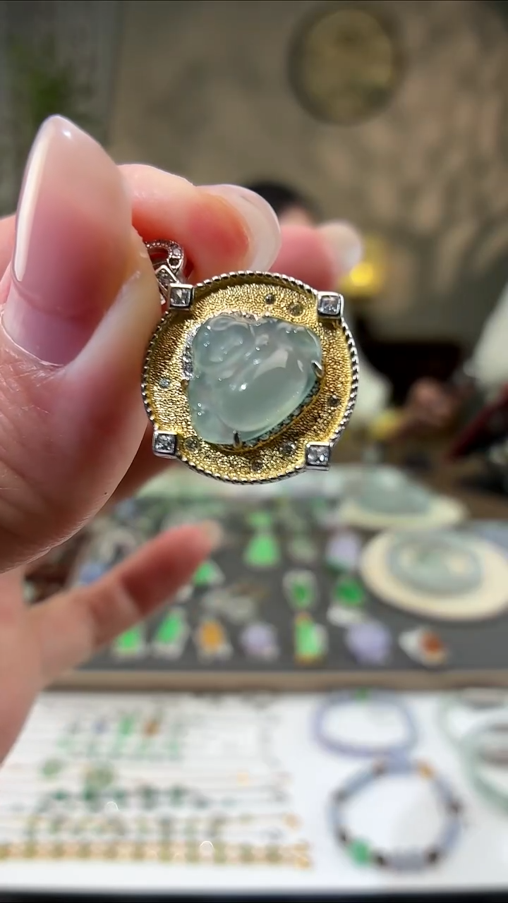 吊坠(赠链)银S925镶嵌翡翠佛公多样性发其一