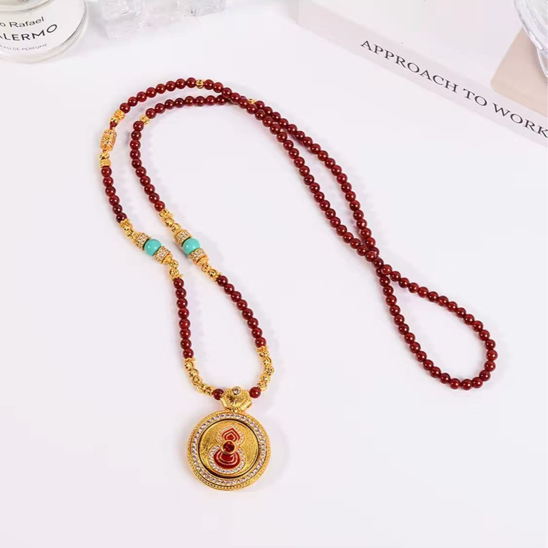 铜合金琉璃项链 新中式可旋转拉丝平安扣项链女秋冬毛衣链高级感