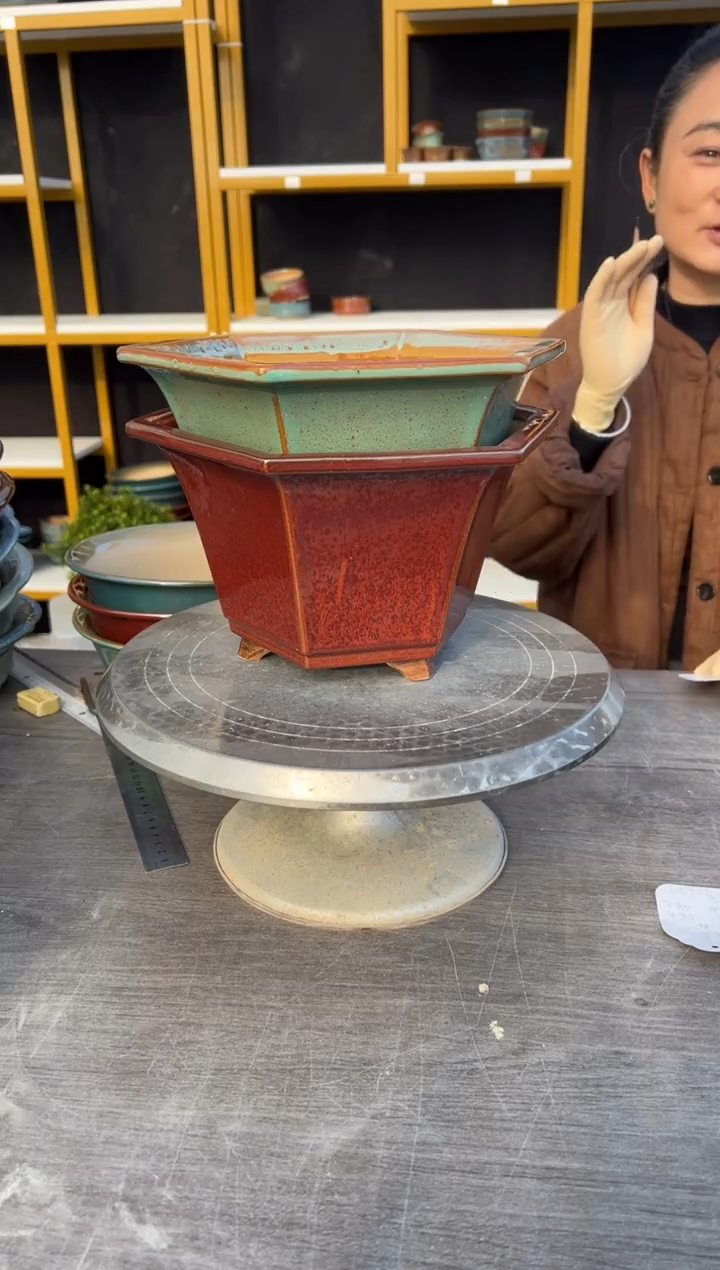 阿***波40号三足六角盆两只微瑕组合