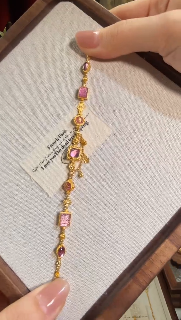 【闪购商品】碧玺手链18K金镶嵌全金糖塔