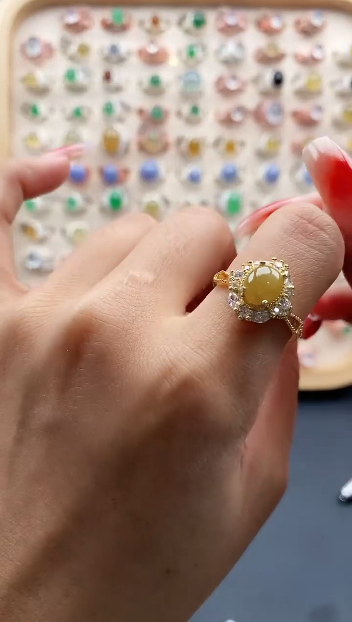 【闪购商品】翡翠戒指银S925镶嵌缅甸天然A货翡翠111 3+