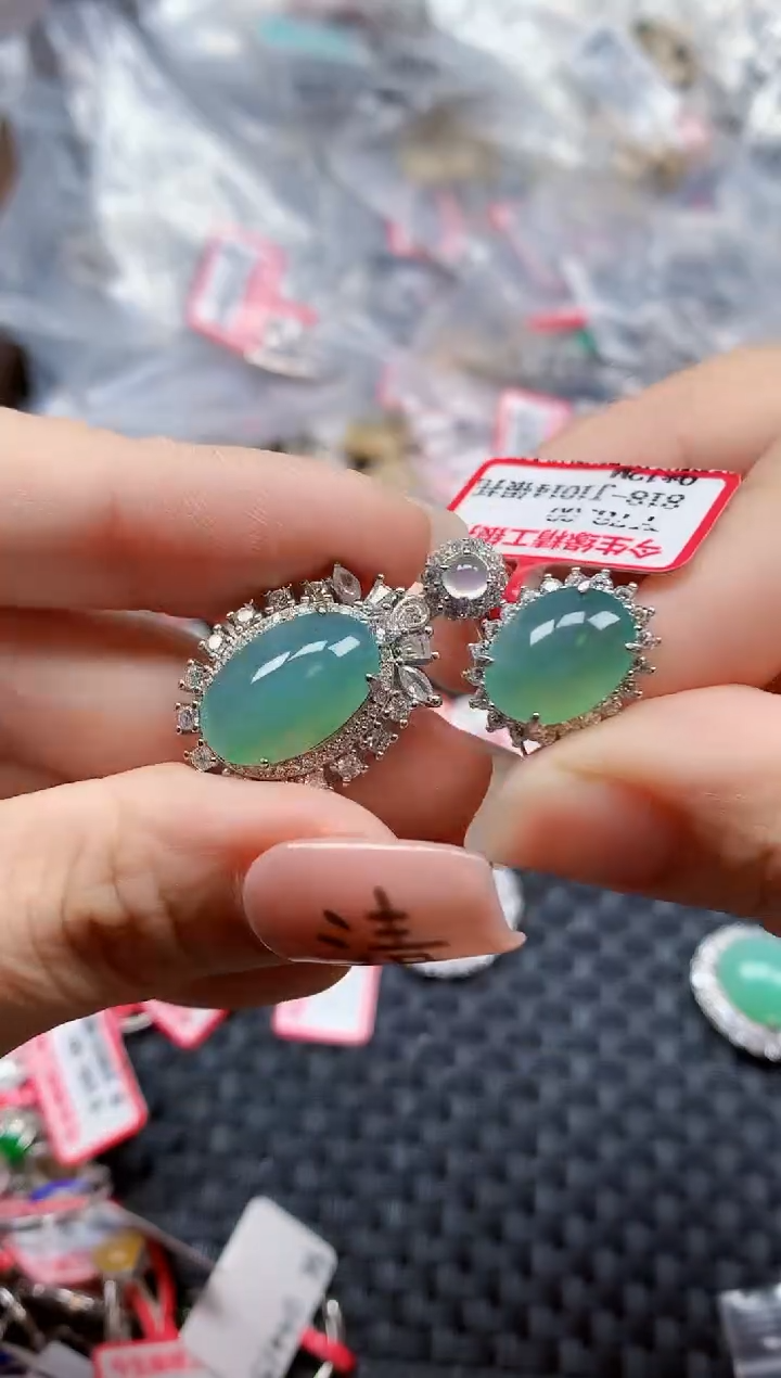 银S925镶嵌戒指翡翠天然A货缅甸翡翠