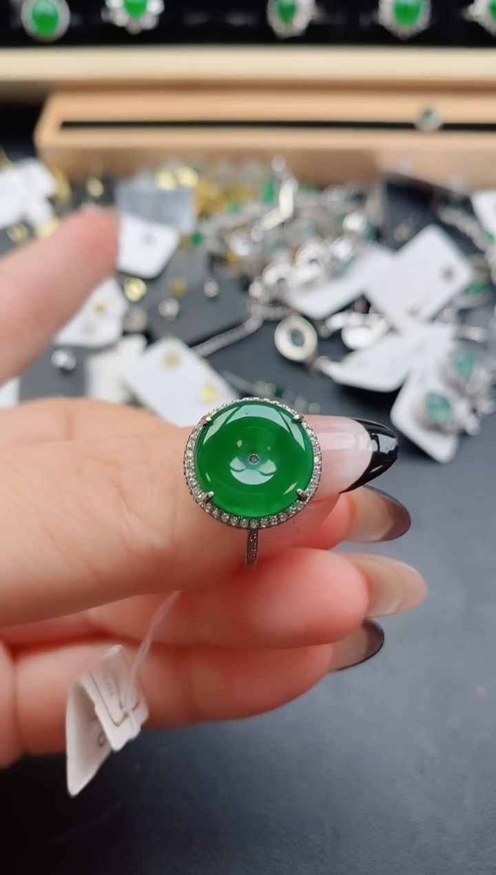 翡翠戒指银S925镶嵌058050