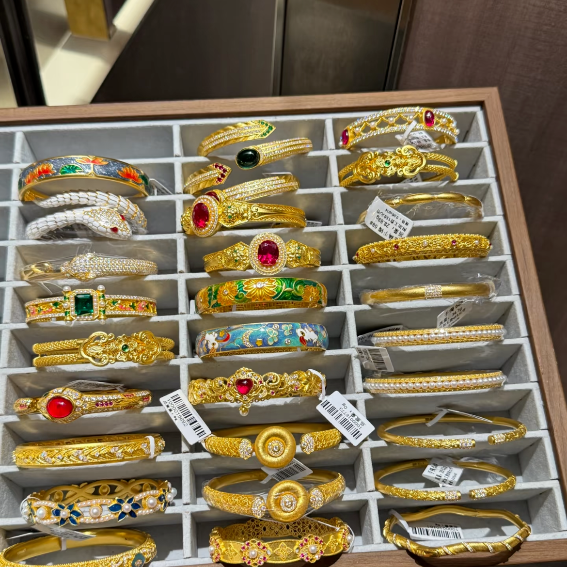 铜合金珐琅手镯 【虞露.新中式饰品】铜合金手镯小众轻奢风金色