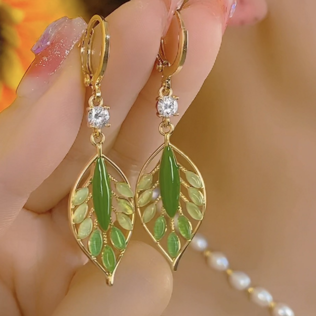 铜合金合成锆石耳饰 金枝玉叶百搭优雅时尚气质精致耳扣耳环234