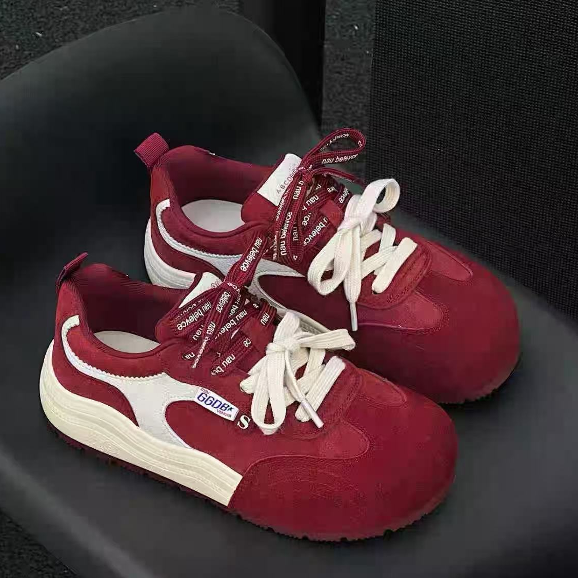 M605--129直播女鞋 ins风真皮厚底休闲鞋