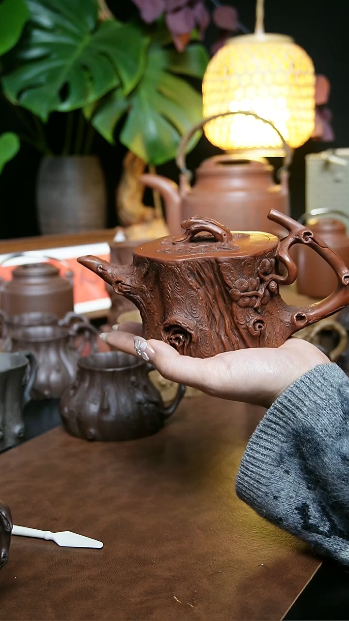 茶壶紫砂陆*全手红皮龙松桩壶