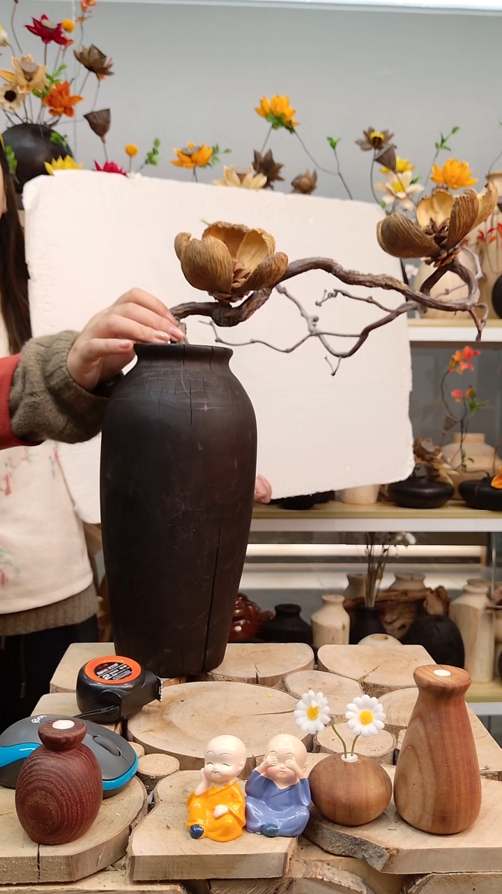 木实木花瓶配花一套