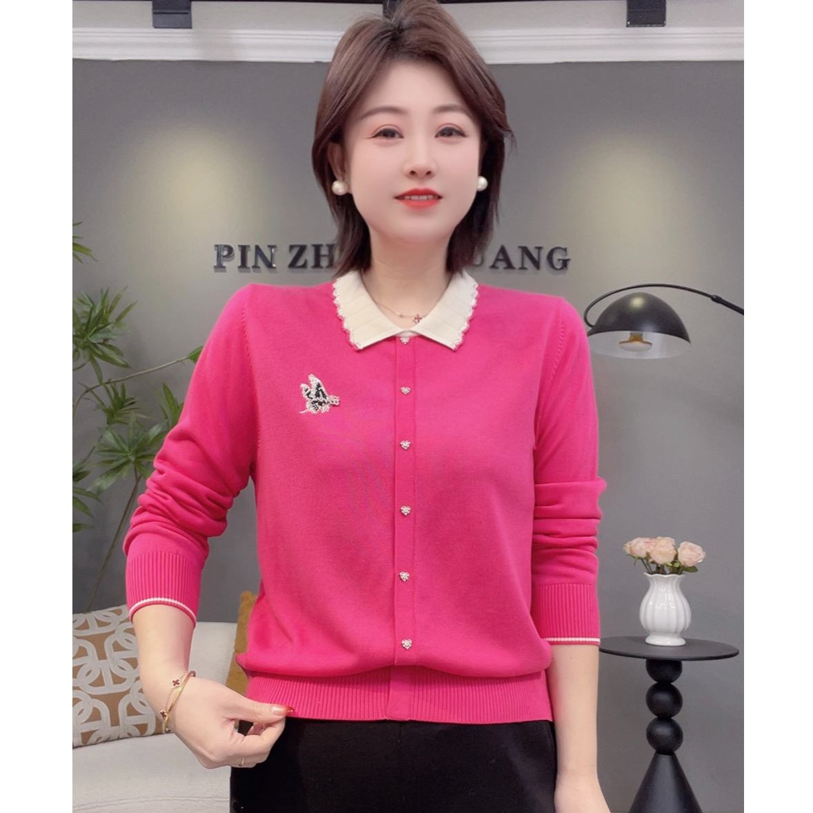 2026新年款翻领设计感高档天丝长袖小衫93833