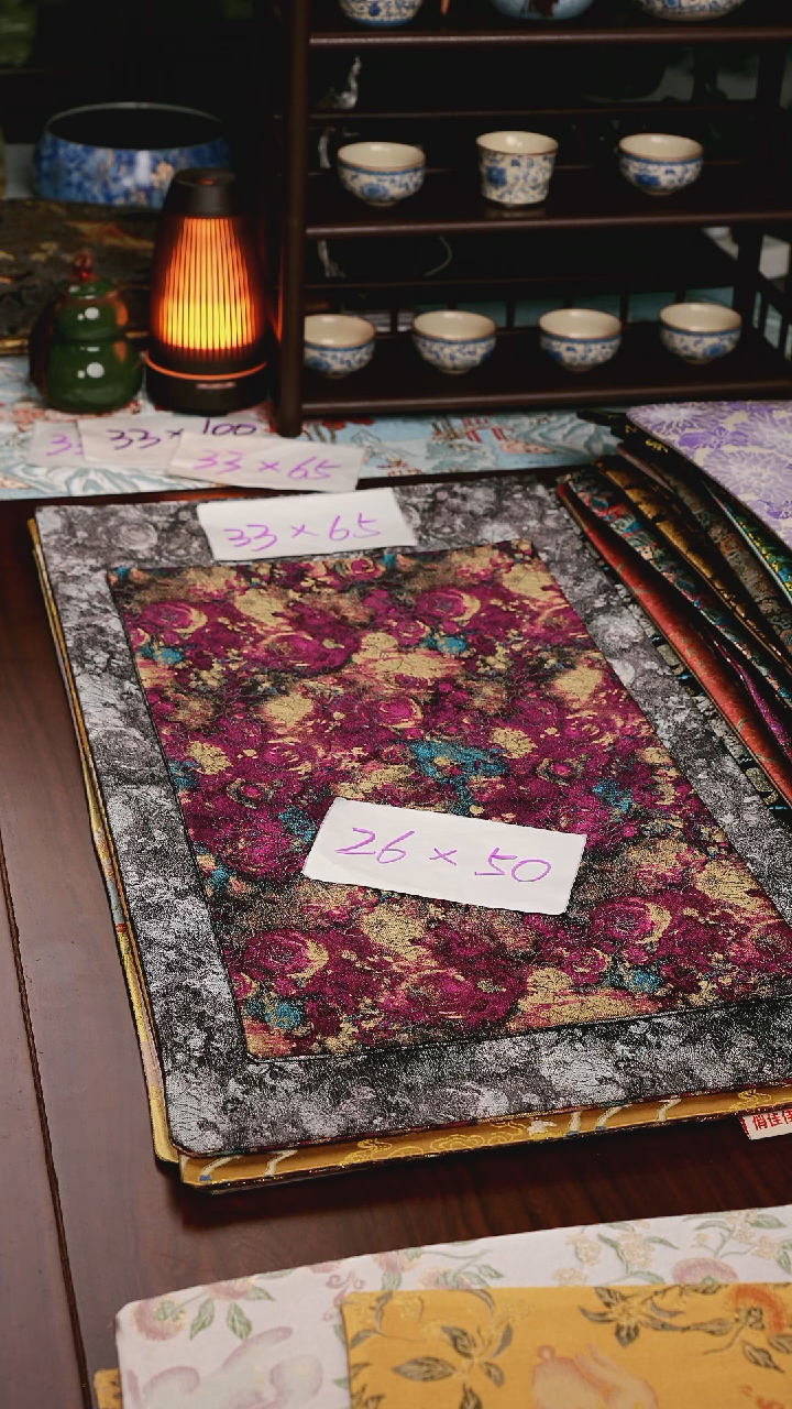 【鎏金玫瑰紫灰双面】中国风干泡织锦茶席26*50