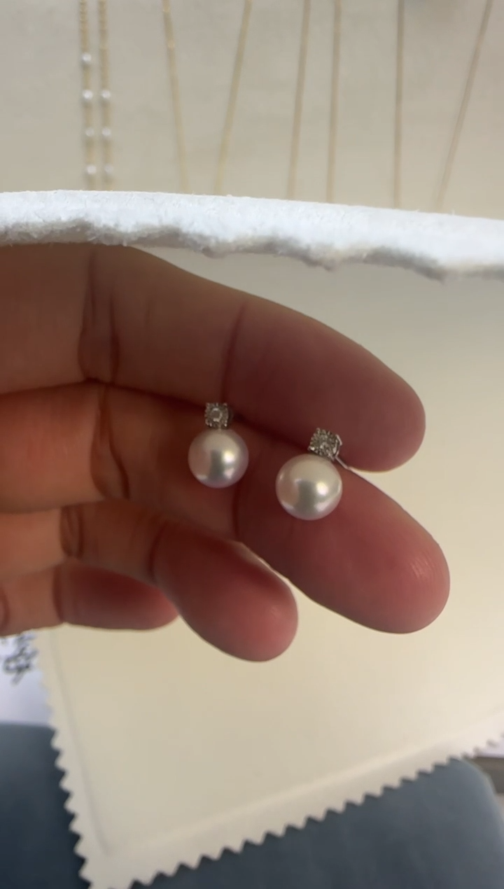 【闪购商品】海水珍珠耳饰18K金镶嵌7-7.5