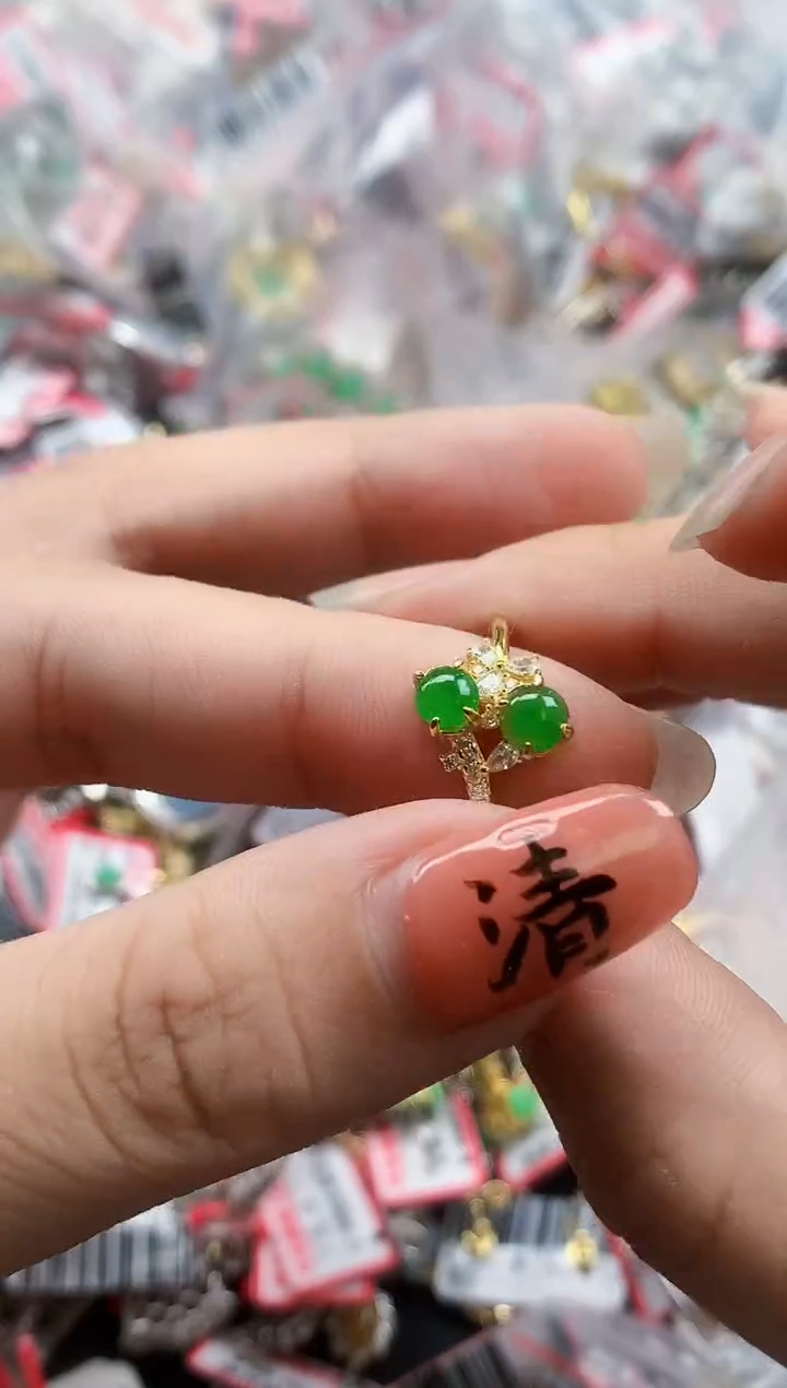 银S925镶嵌戒指翡翠天然A货缅甸翡翠