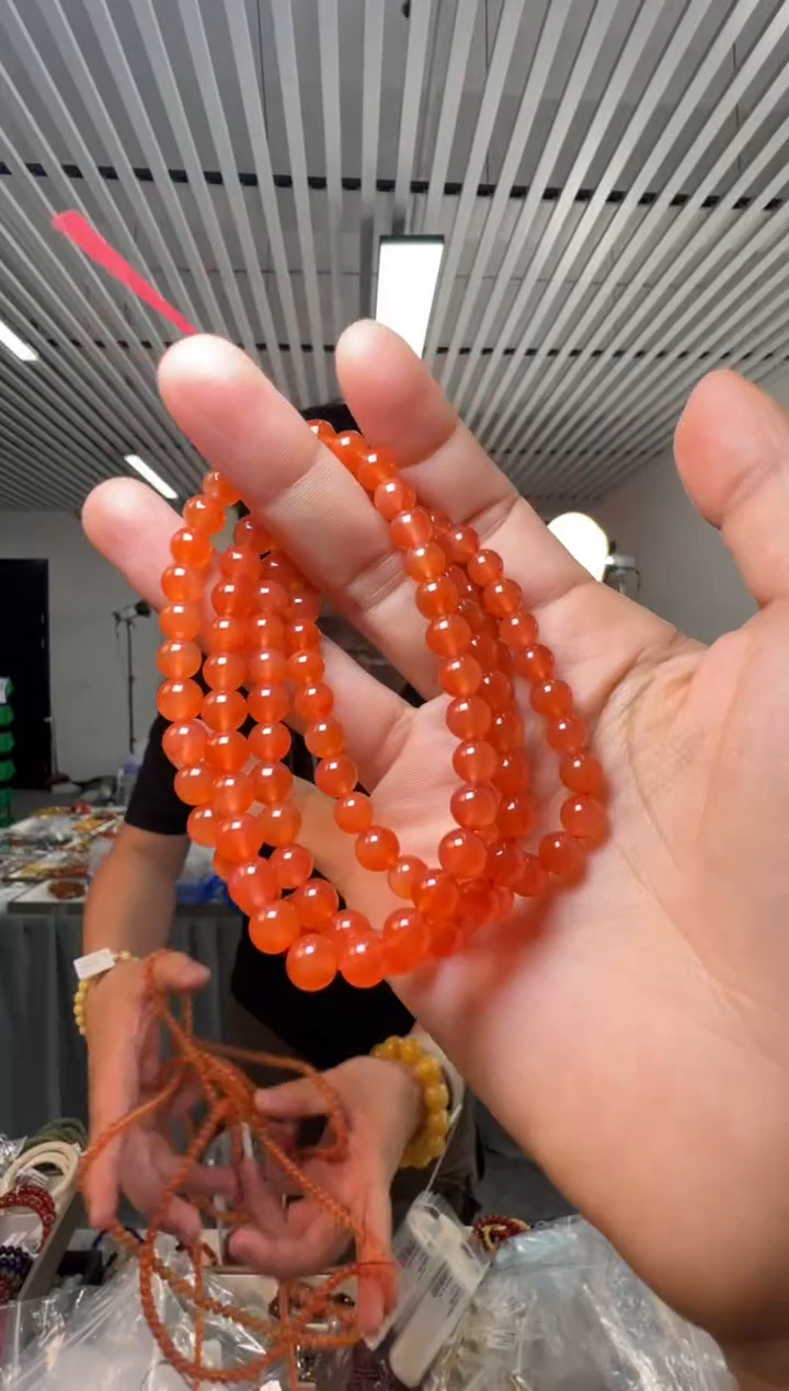 手串未镶嵌南红玛瑙约6-6.5mm南红冰红橙色调多圈