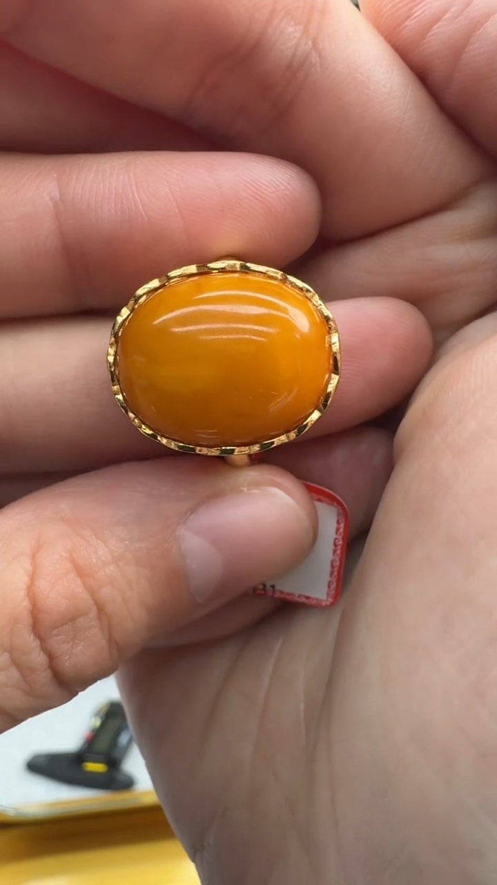 【闪购商品】琥珀戒指银S925镶嵌37秒拍号