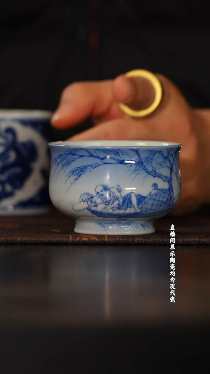 P墨舍柴窑雪景人物炉式杯