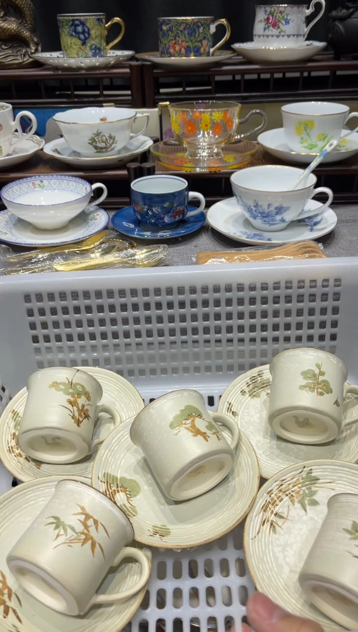 瓷片咖啡杯五套一套有磕