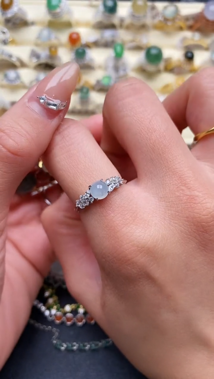 【闪购商品】翡翠戒指银S925镶嵌555555+8