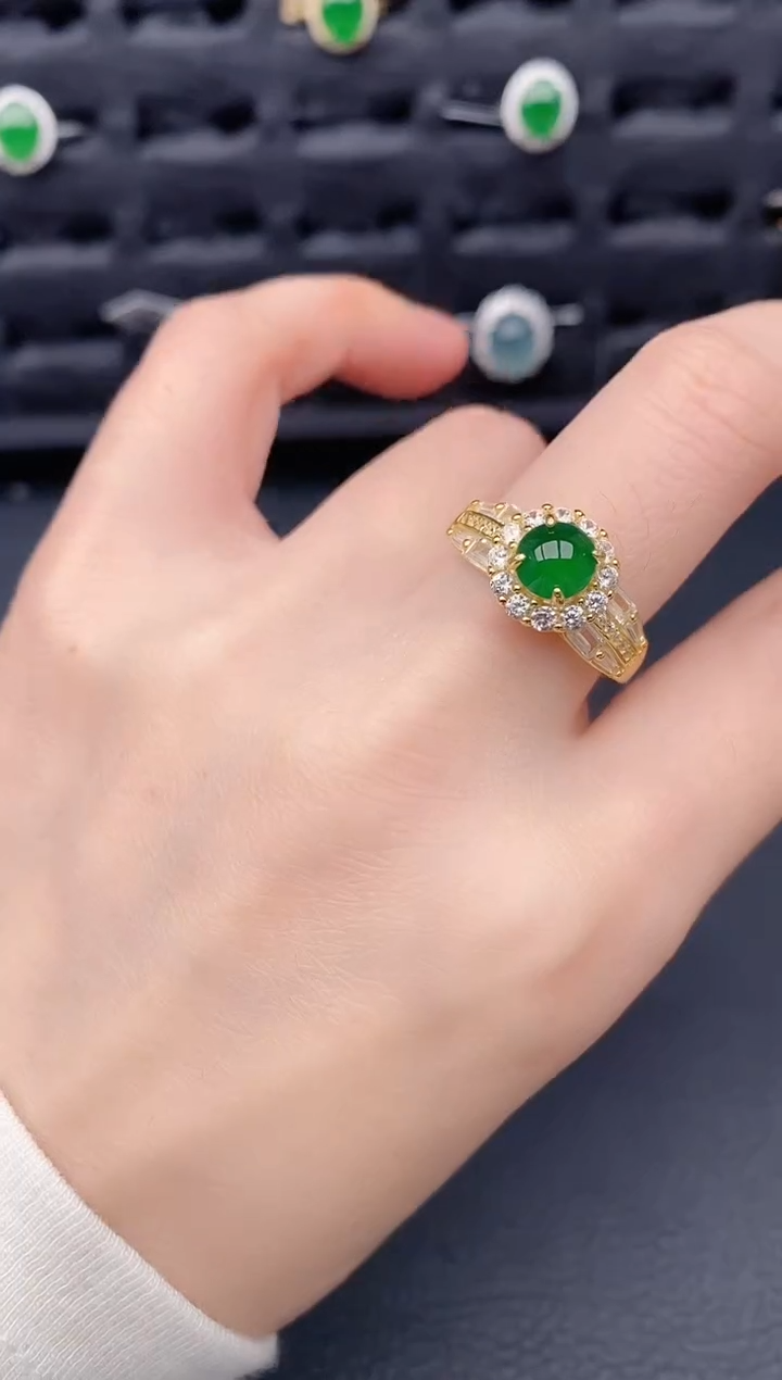 银S925镶嵌戒指翡翠天然a货翡翠591