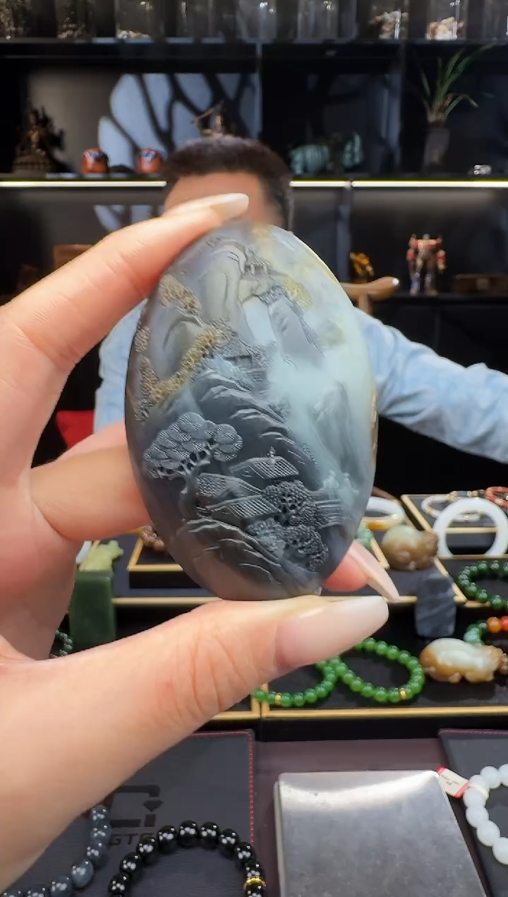 颈饰未镶嵌和田玉喵*?楼兰山水把件