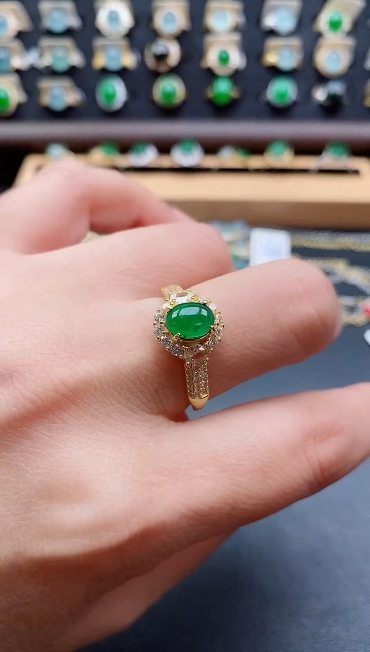 银S925镶嵌戒指翡翠1