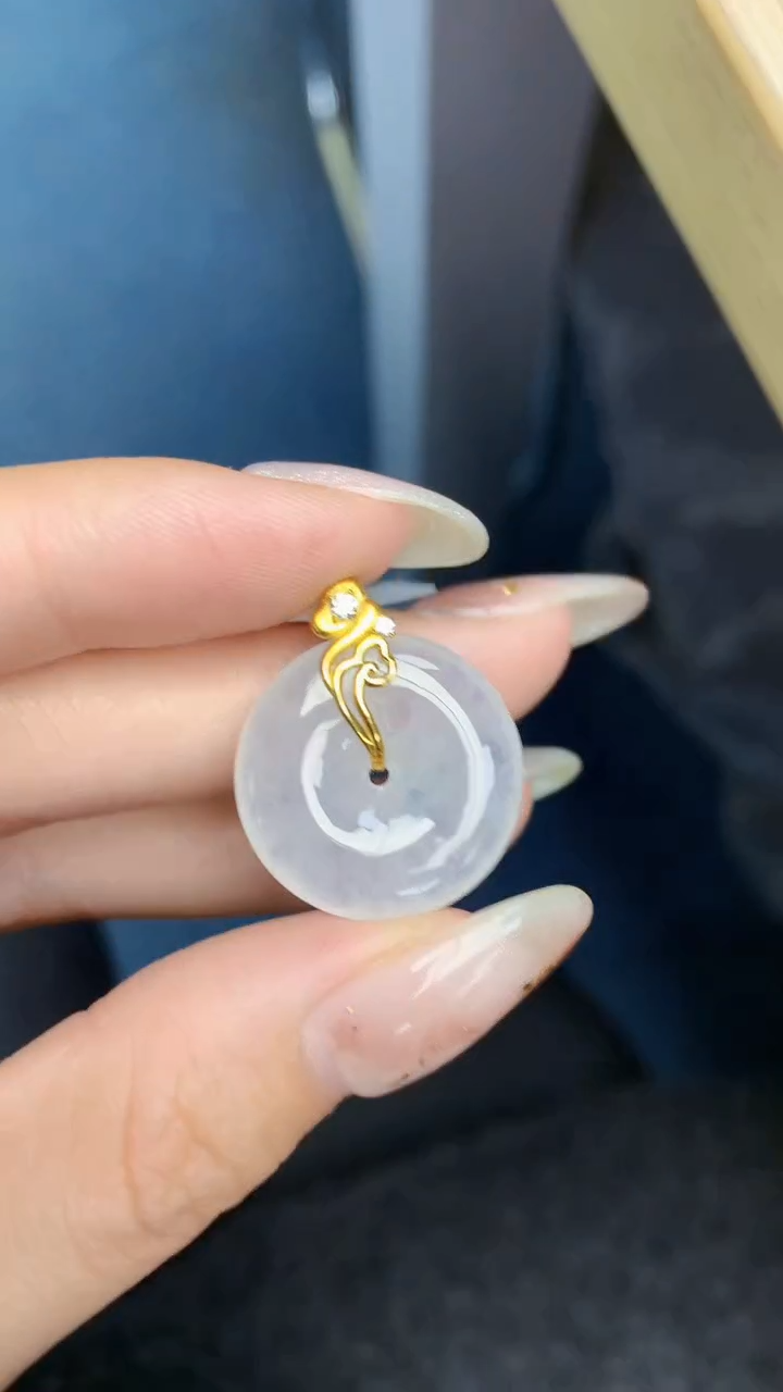 颈饰18K金镶嵌翡翠天然缅甸翡翠a货百元以上9元证书费自理