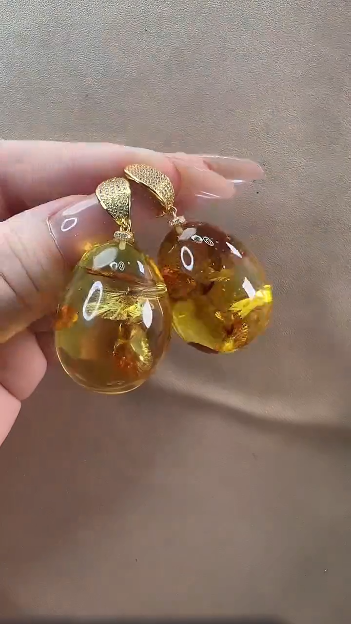 【闪购商品】琥珀耳饰银S925镶嵌耳环