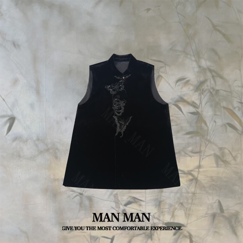 满满甄选-『蝶影禅襟新中式丝绒马甲』25492轻奢时尚气质百搭中式