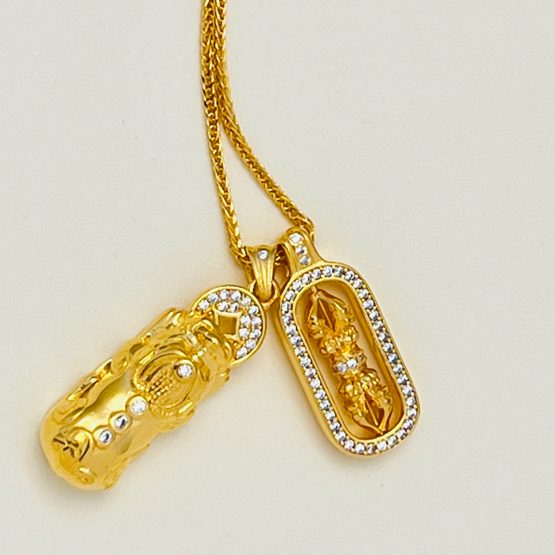 坠链均足银 999貔貅金刚杵项链 古法錾刻图腾 时尚轻奢满钻银饰