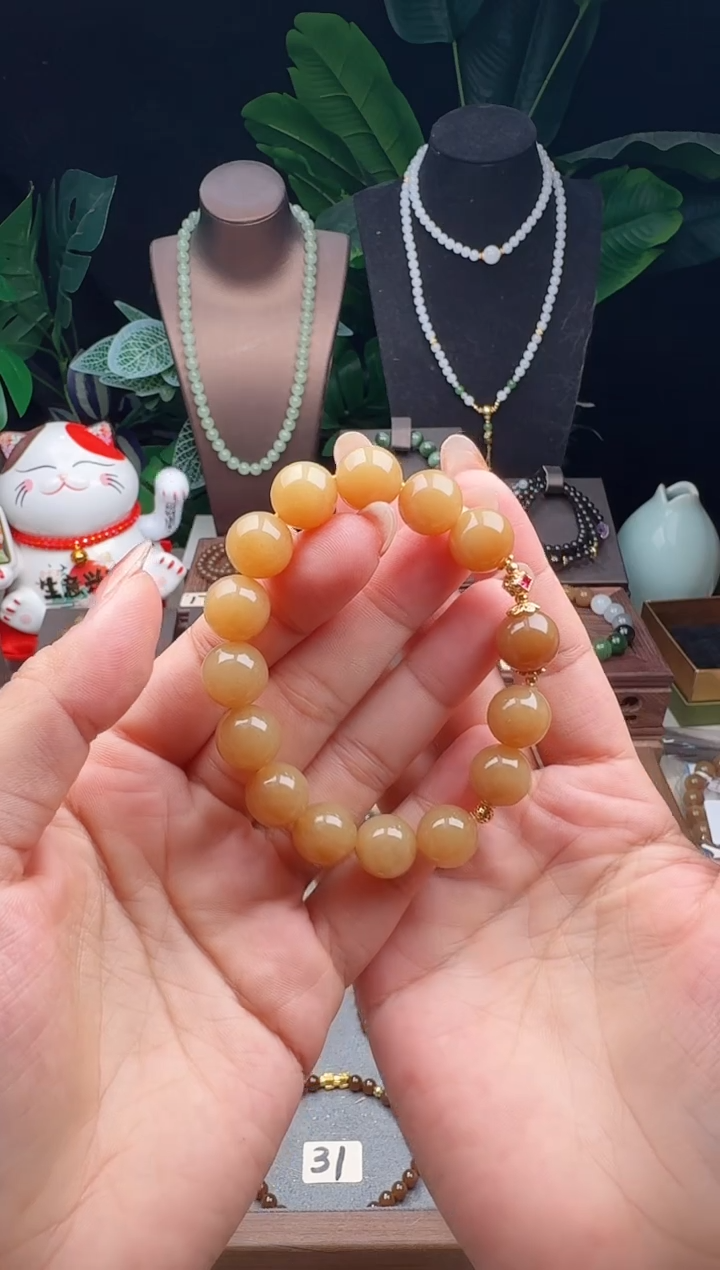 未镶嵌手串和田玉请****姐精品12m新疆且末糖玉手串