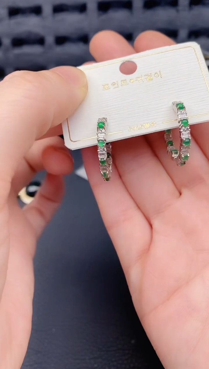 银S925镶嵌翡翠耳饰天然a货翡翠470