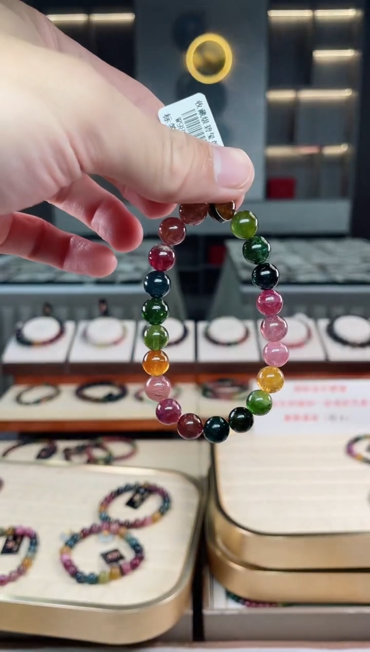 未镶嵌冰透体老矿碧玺彩虹单圈手串9mm+碧玺多样性发一条xion