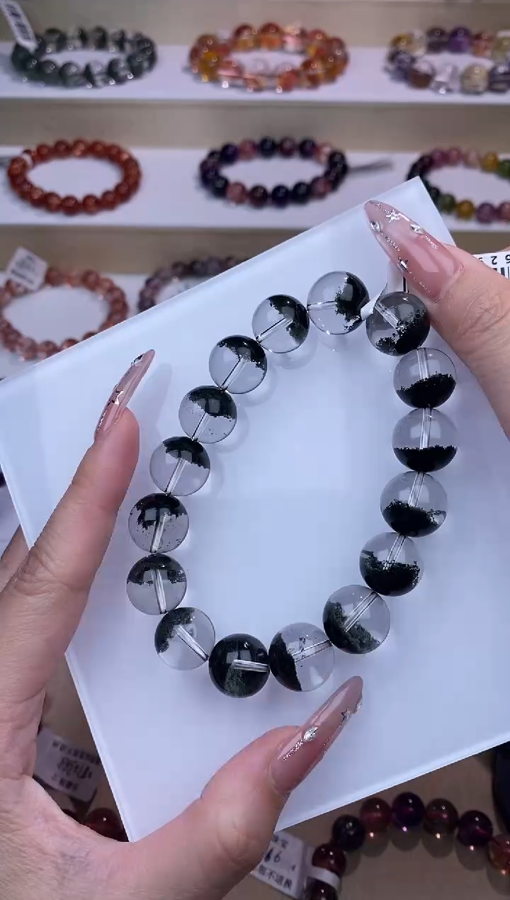 水晶手链未镶嵌聚宝盆绿幽灵12m+