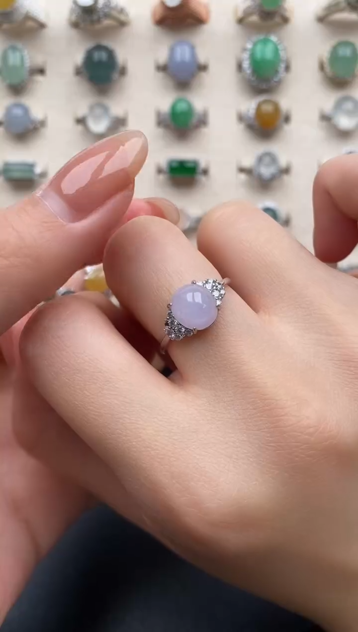 银S925镶嵌戒指翡翠一物一证一礼盒