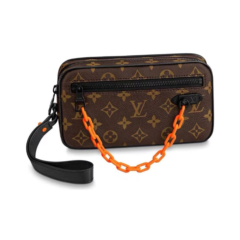 99新 LouisVuitton/路易威登  Pochette Volga秀款棕花橙链手拿包