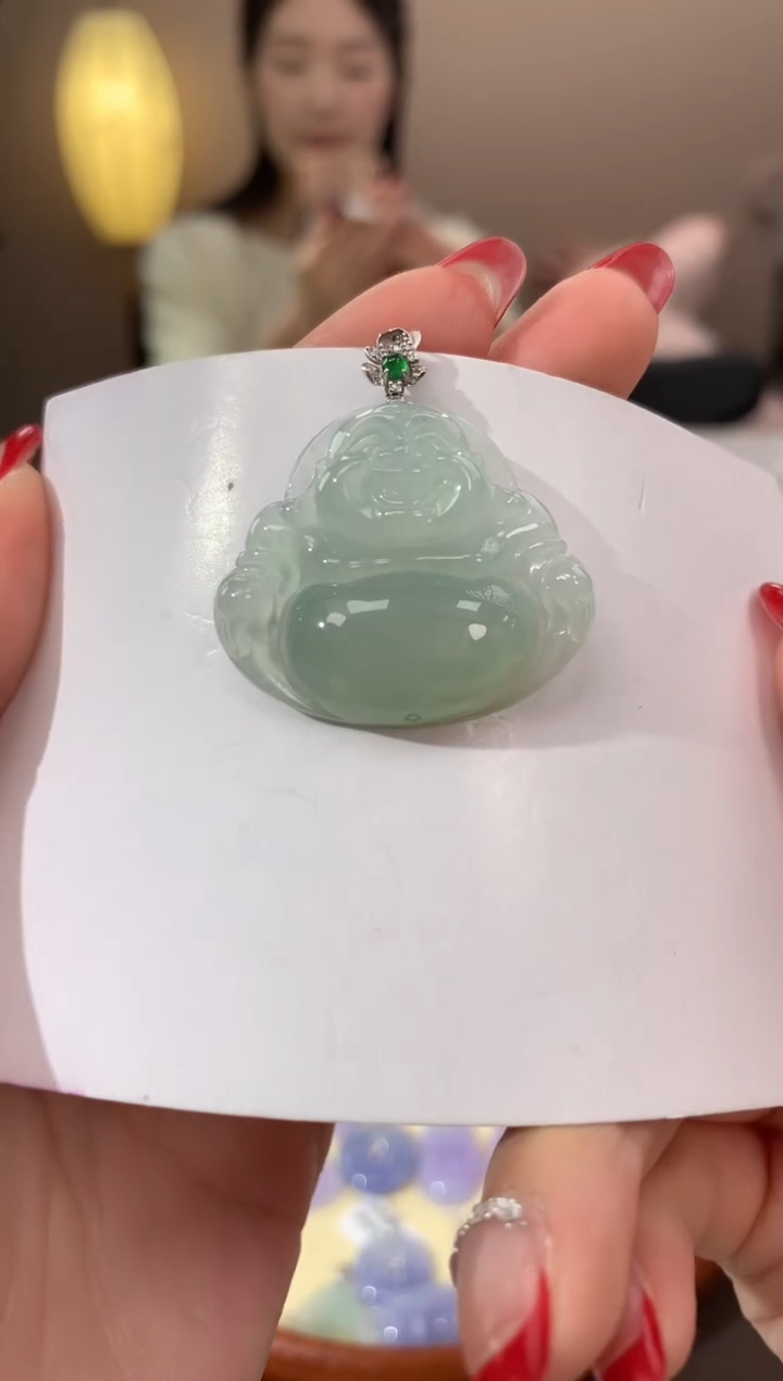 【闪购商品】翡翠颈饰18K金镶嵌天然缅甸a货翡翠