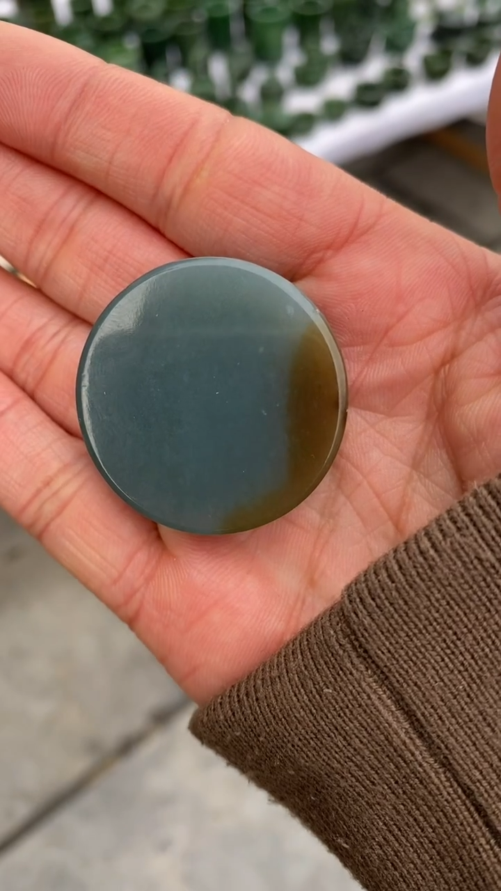 银S925镶嵌和田玉挂件W**M糖蓝圆牌（代购不-退-换）